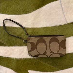 Coach Tan and Brown Signature Wristlet